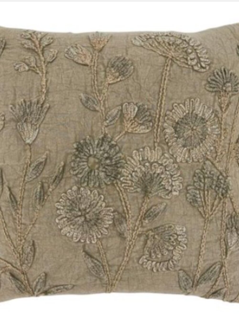 SARO 686.T20SC 20 in. Square Taupe Stone Washed Floral Pillow Cover